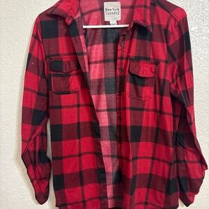 New York Laundry Red and Black Plaid Shirt